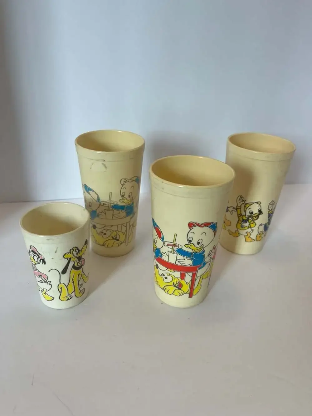 Vintage Walt Disney Productions Eagle Plastic Character Tumblers Cups Lot of 4